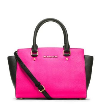 michael kors medium selma saffiano satchel pink-svart Fashion Butikker h25gh